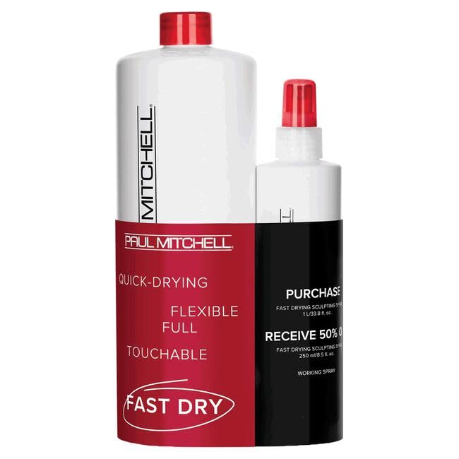 Paul Mitchell Fast Drying Sculpting Spray, Medium Hold, For All Hair Types + Mini, Touchable Finish, 3|8 Fl Oz + Mini 8.