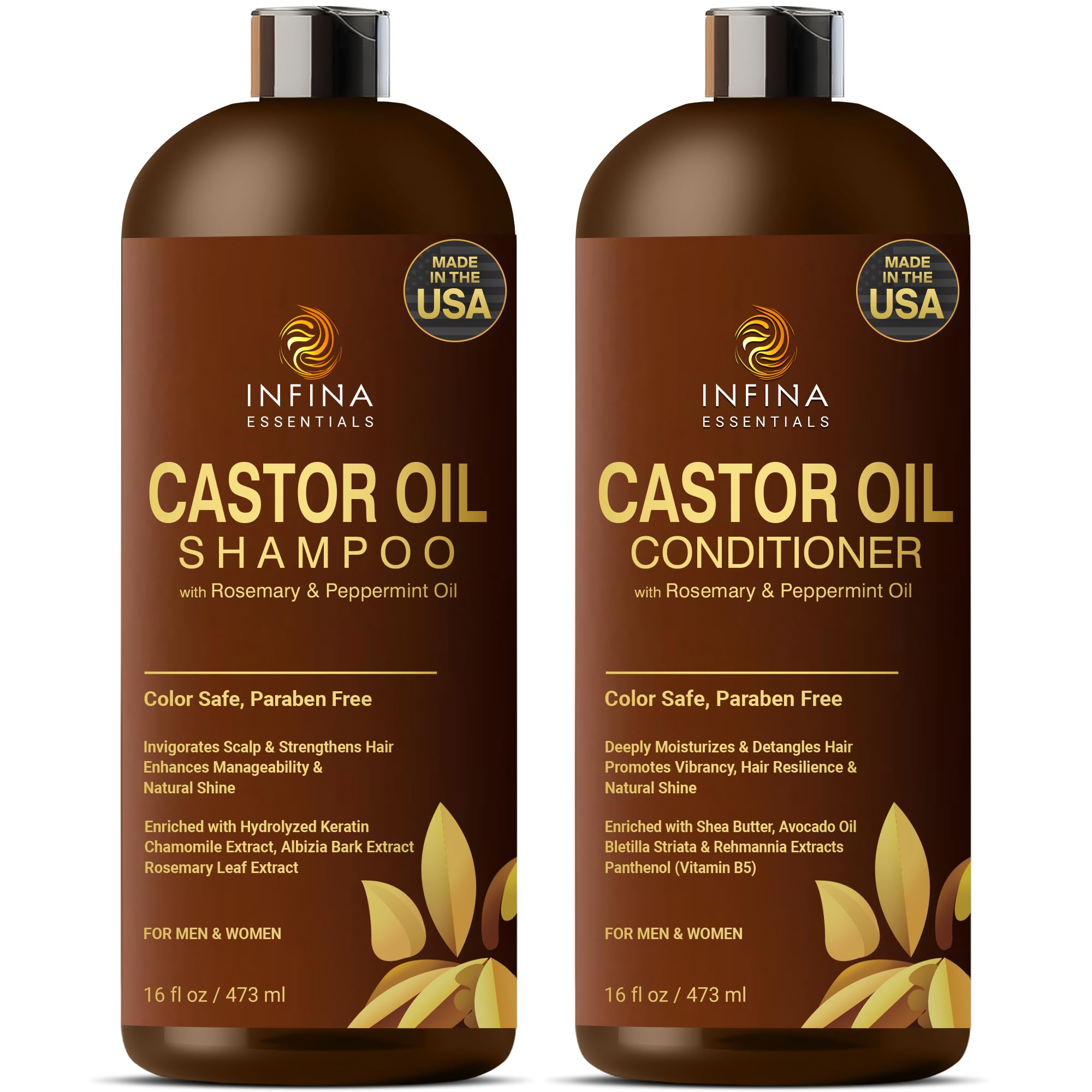 Castor Oil Shampoo and Conditioner Set for Hair Growth - Anti-Hair Loss for Men & Women - 16 fl oz  
Castor Oil Shampoo